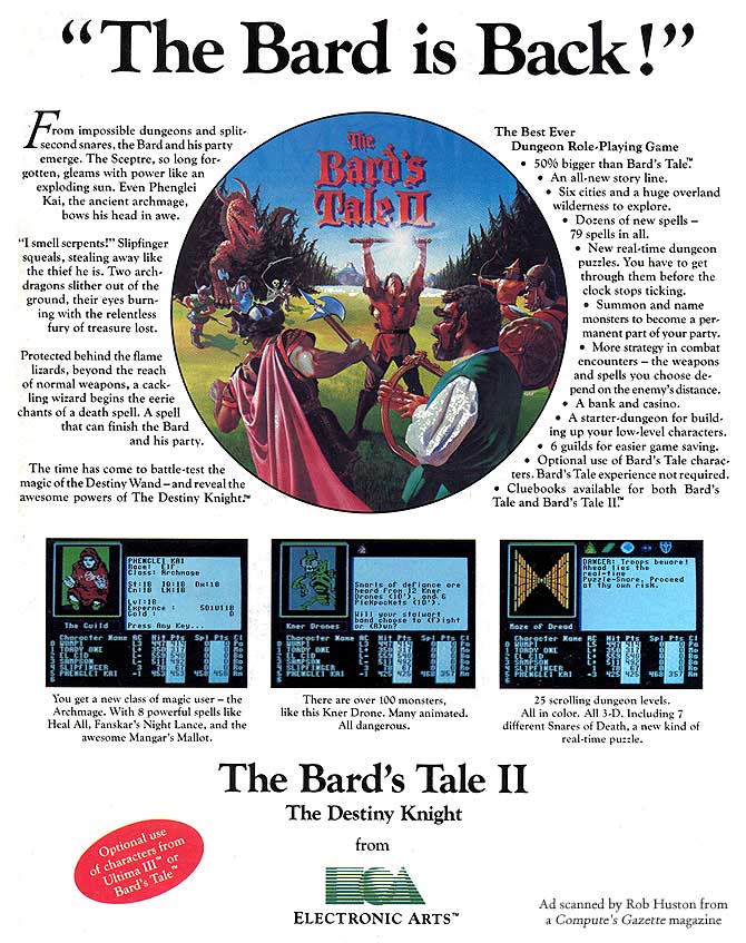 Advertisement for The Bard's Tale II: The Destiny Knight