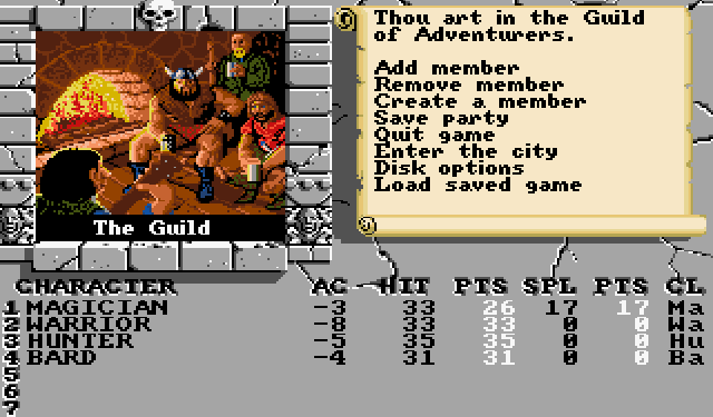 Amiga game screen for The Bard's Tale II: The Destiny Knight