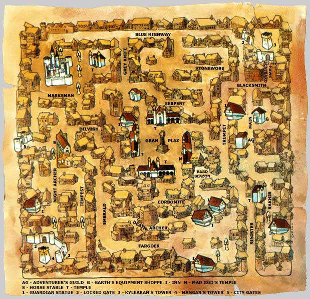 Skara Brae map for The Bard's Tale, by Don Carson