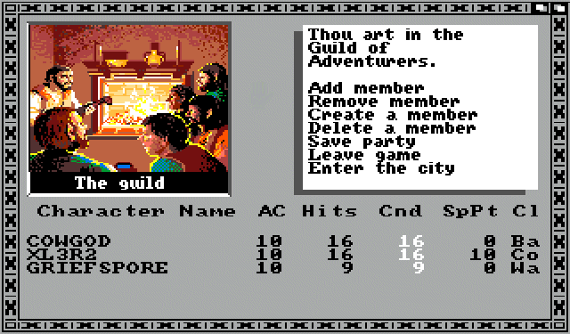 Amiga game screen for The Bard's Tale